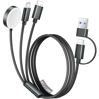 Temdan for Travel Vacation Essentials,3 in 2 USB C Cable for Apple Watch Charger/iPhone 17 Charger/Lightning,Multi Charging Cable Cord,Camping Essentials,Designed for iWatch &iPhone 16-12-5FT Purple