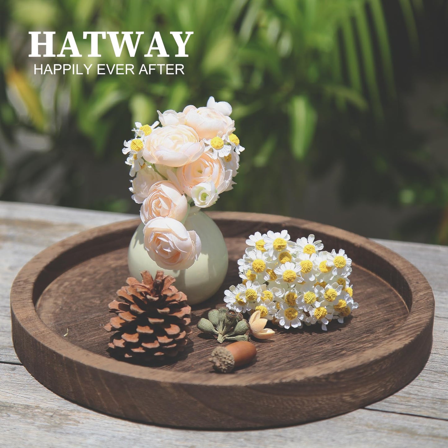 Hatway Wooden Decorative Tray Candle Holder Round Wood Tray Home Decor,Centerpieces Plates for Table centerpieces for CoffeeTable,Christmas Decor