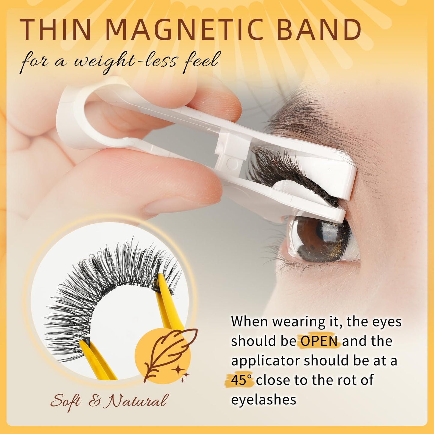 QUEWEL Magnetic Eyelashes 1 Pair Reusable Magnetic Eyelashes with Applicator No Glue Needed Eyelashes Cat Eye Natural Look Lash Clusters Kit Easy to Wear and Remove(B05)