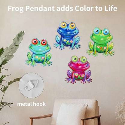 Metal Frog Wall Decor, 4Pcs Frog Iron Wall Art Sculptures Art Frogs Wall Hanging Sculpture Decoration.Outdoor Fence Art for Home Garden, Fence, Patio, Yard, Bedroom Outside Gifts for Adults