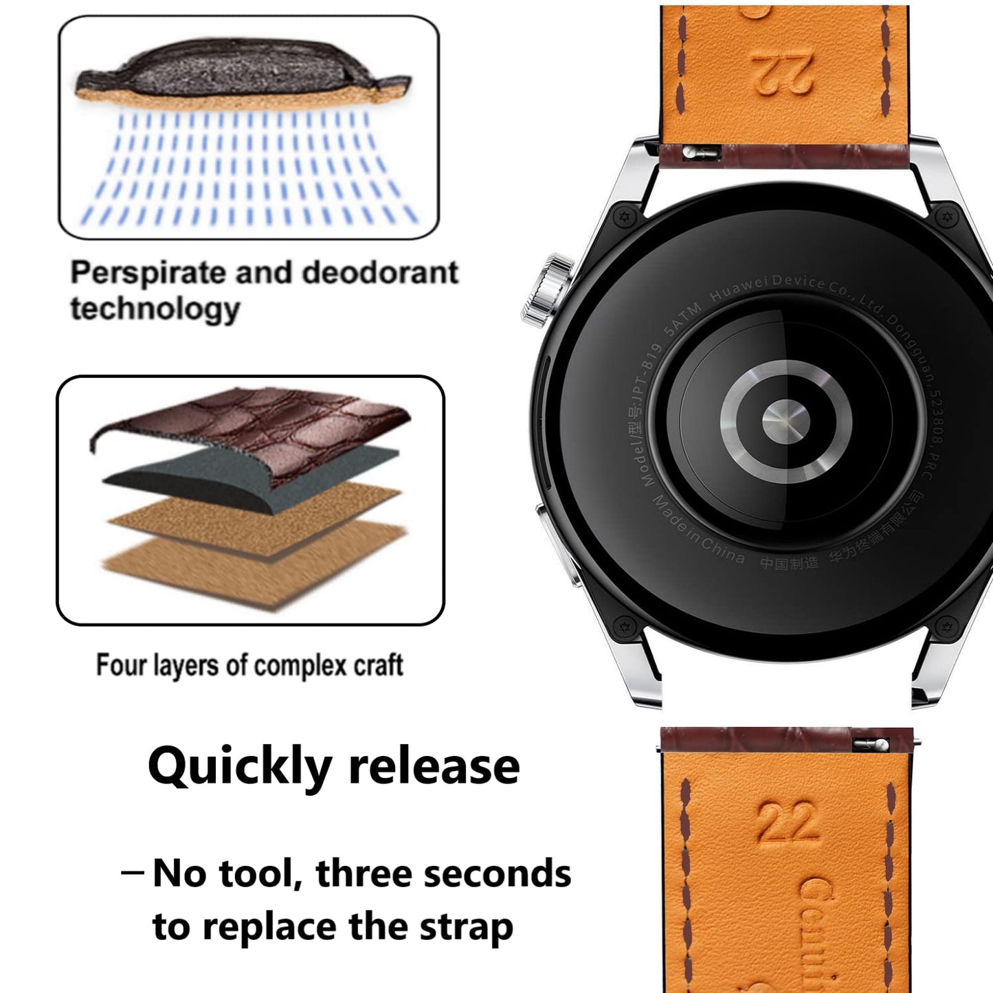 Moran Alligator Leather Quick Release Watch Band 18mm 19mm 20mm 22mm 23mm 24mm Replacement Genuine Crocodile Leather Loop SmartWatch Strap for Men Women