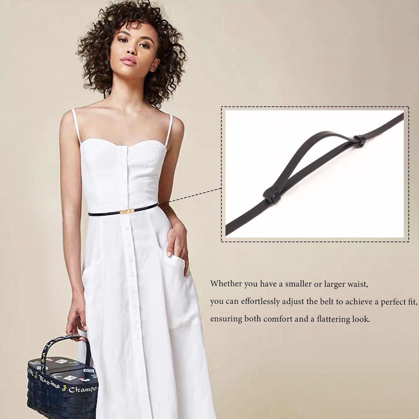 ORUIVO Stylish Skinny Cowhide Split Leather Belt - Shiny Patent Leather with Gold Metal Buckle & Adjustable Fit (black, one size, Square buckle)