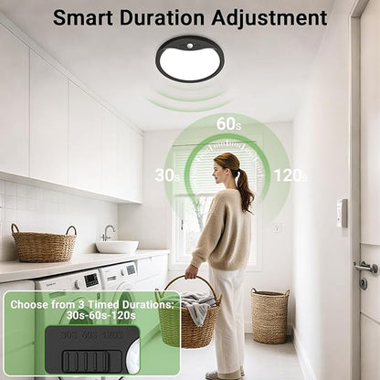 zemty 7inch 15W Motion Sensor Ceiling Light Wired, 3 Sensing Modes Motion Activated Closet Lights Black, 3000K/4000K/6500K Waterproof LED Ceiling Lamp for Pantry Closet Shower Hallway-1Pack