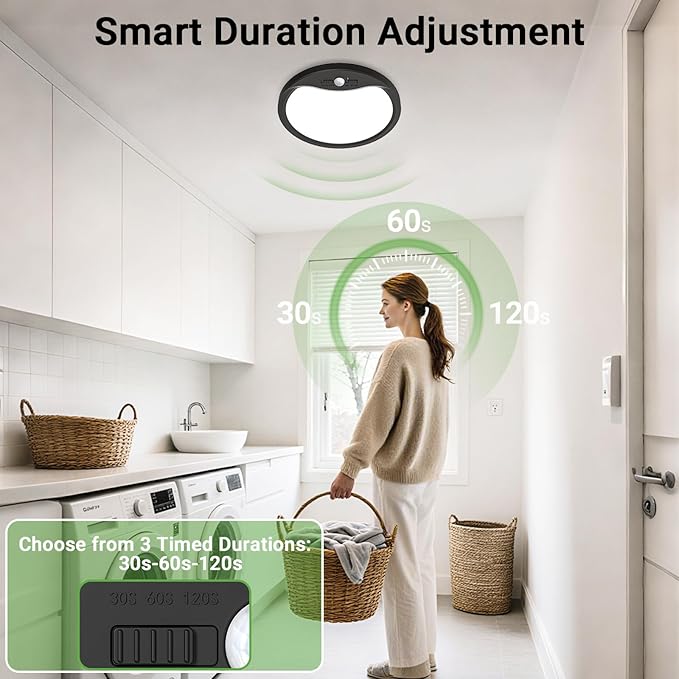 zemty 12inch 24W Motion Sensor Ceiling Light Wired, 3 Sensing Modes Motion Activated Closet Lights Black, 3000K/4000K/6500K Waterproof LED Ceiling Lamp for Pantry Closet Shower Hallway-2Pack