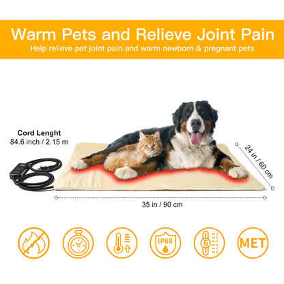 Toozey Small Pet Heating Pad, 6 Adjustable Temperature Dog Cat Heating Pad with Timer, Waterproof Heated Cat Bed with Chew Resistant Cord, Indoor Electric Pet Heated Mat 18x16in