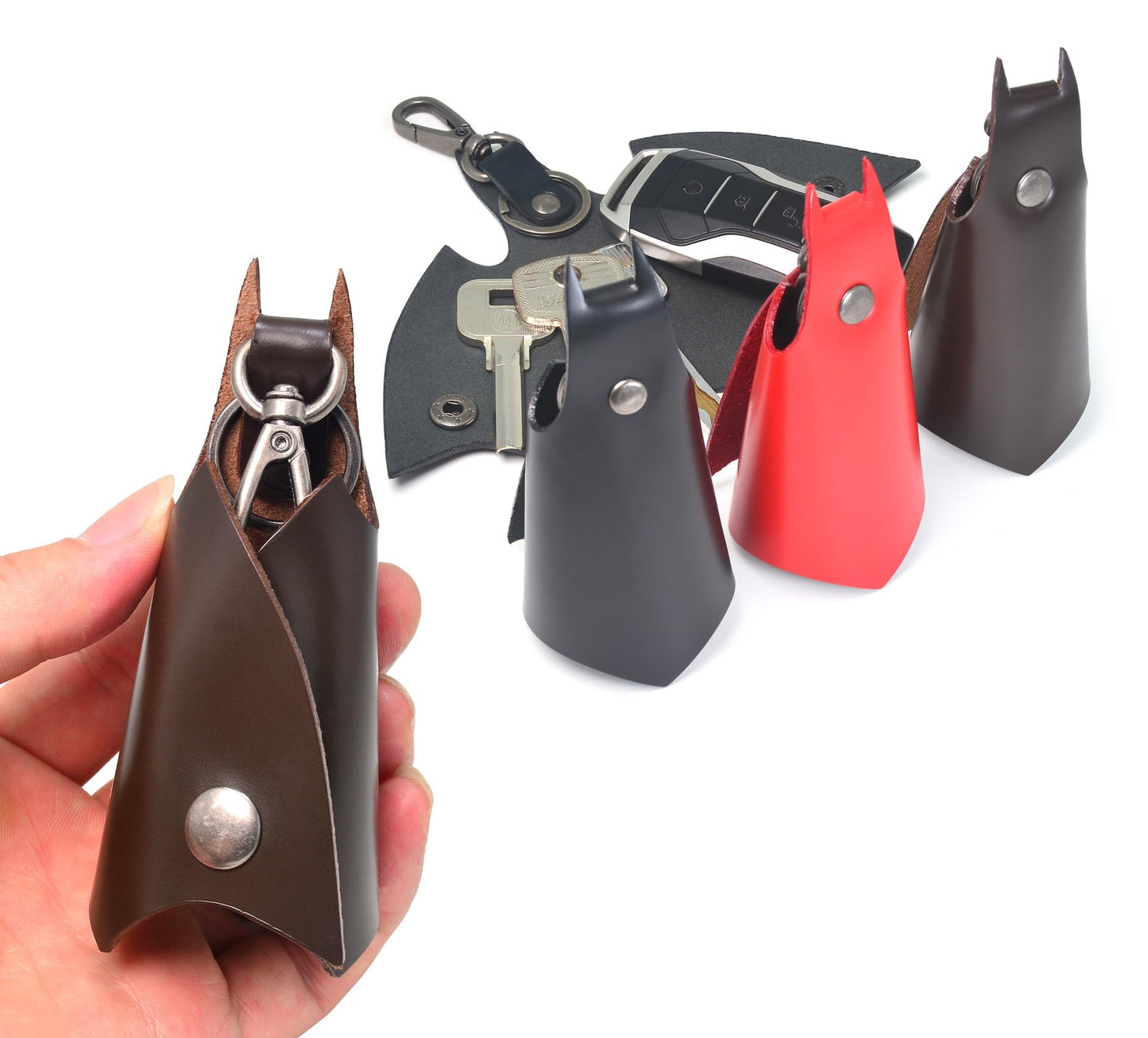 CAILLU KeyChain Leather Bat Shape for men gifts and women Car key fob case,Leather fashion pop keys ring cover holder (Dark brown Bat)