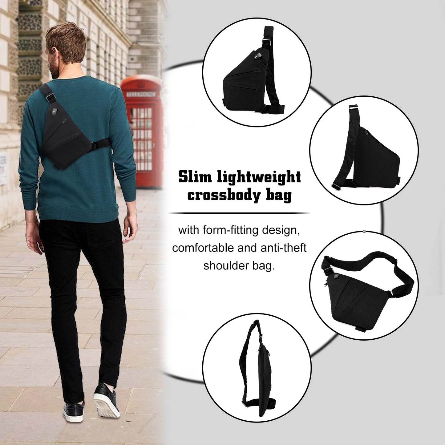 GDOKKNY Anti Theft Crossbody Bag for Women Personal Flex Travel Bag Anti-Theft Cross Body Bag Sling Chest Bag for Men （Black）