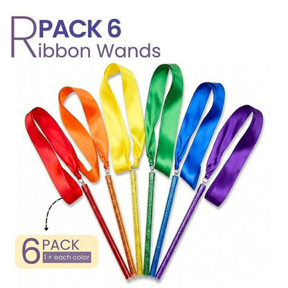 GSI Multicolor Sparkling Gymnastic Ribbon Wands [6 Pack] with 9 inch Stick and 1 Meter Ribbon for Gym, Training, Circus, Dance, Baton Twirling, Dancing Streamers (Pack of 6)