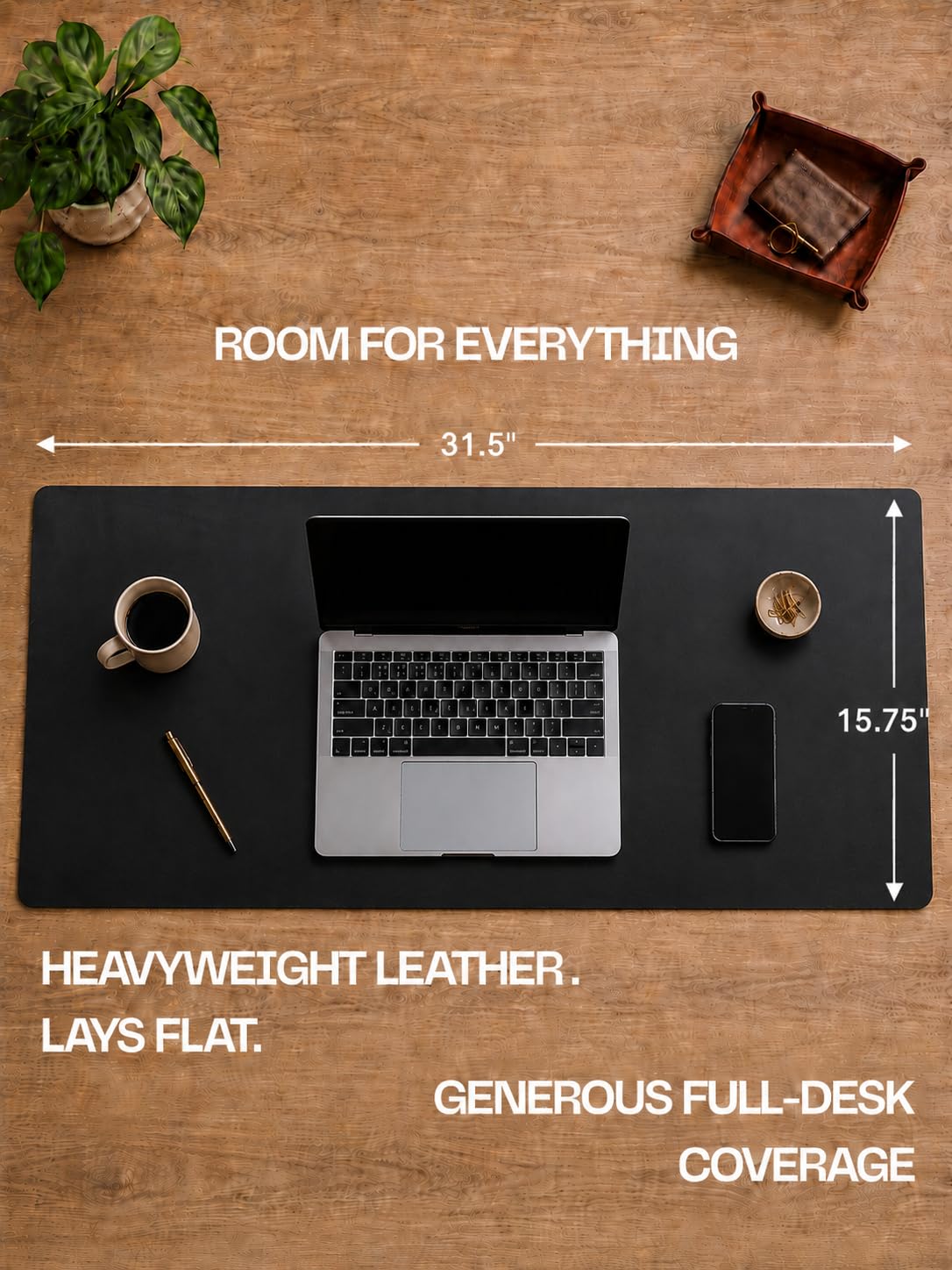 Genuine Leather Desk Pad, Office Desk Mat, Large Desk Blotter, Desk Protector, and Mouse Pad – 31.5" x 15.75" (1.8-2.0 mm) Black, Waterproof, Premium Quality for Desk Surface Protection and Comfort