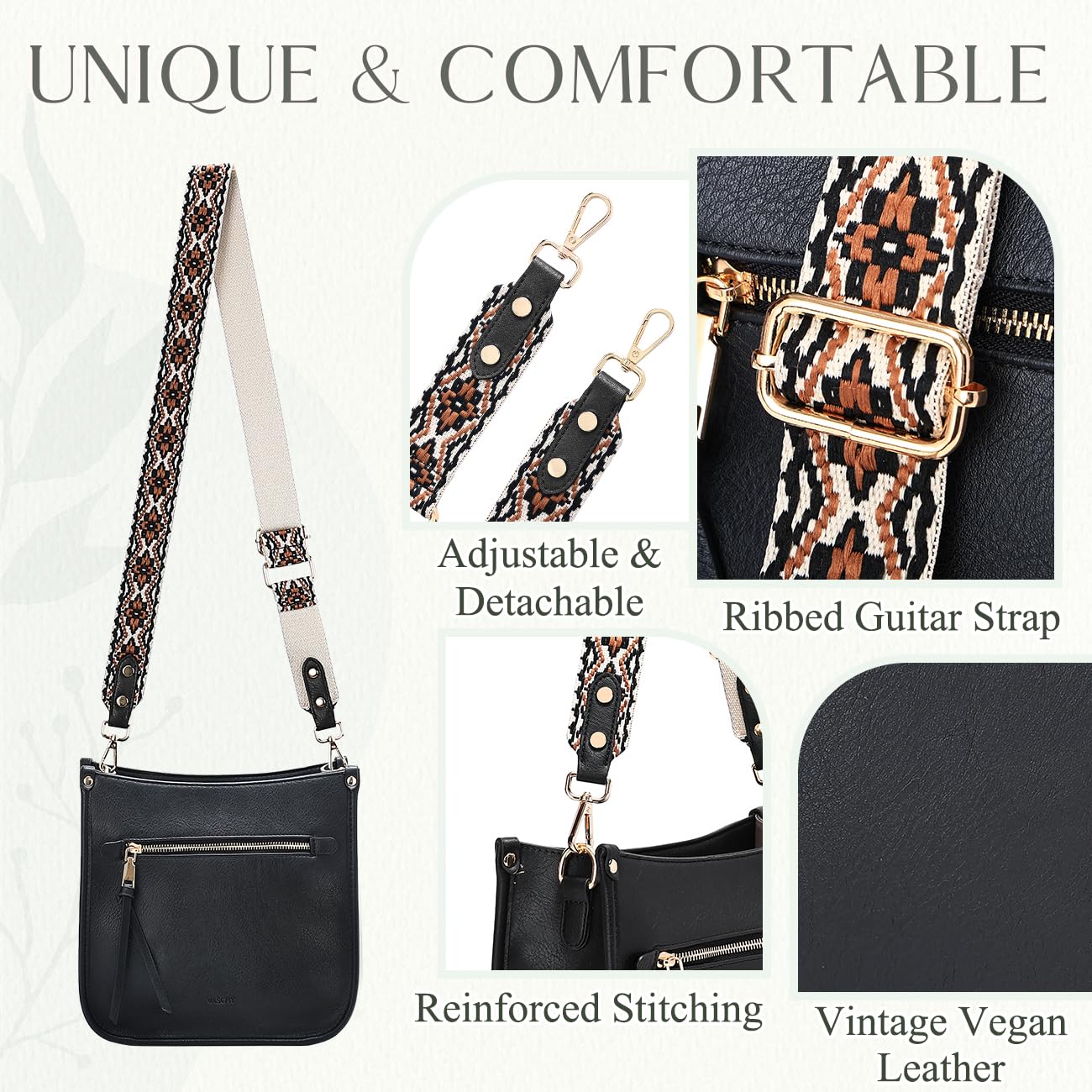VASCHY Crossbody Bag Purse for Women,Fashion Vegan Leather Hobo Handbag Shoulder Bag Purse with Guitar Strap Beige
