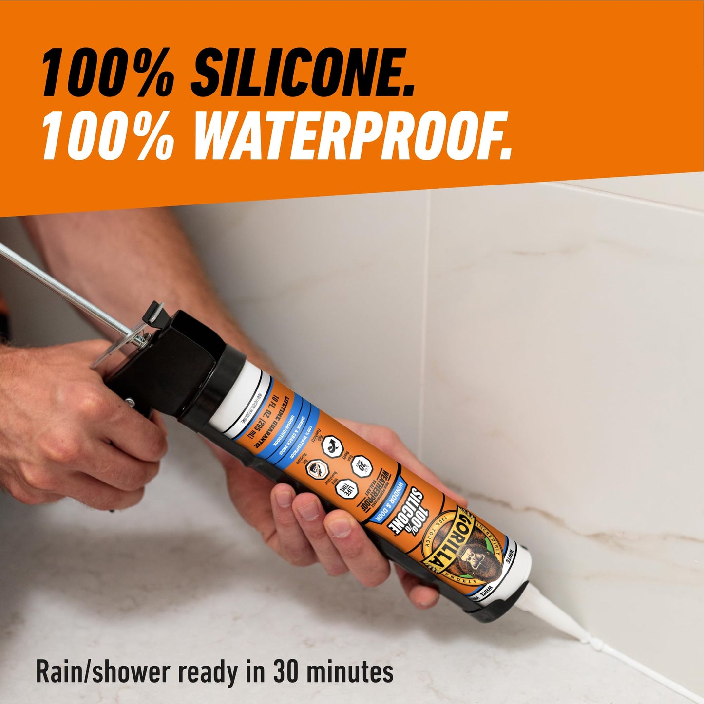Gorilla 100% Silicone Sealant Caulk Window & Door, 10 Ounce Cartridge, White