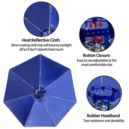 NEW-Vi Fishing Umbrella Hat Folding Adjustable Sun Rain Cap, 37.4”Oversize Hands Free Umbrellas, 7-Ribs Anti-UV Waterproof Headwear for Fishing Gardening Golf Sunshade Outdoor (Silver)