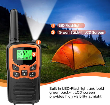 MOICO Walkie Talkies - Long Range 22 FRS Channels for Adults | Family Hiking & Camping (Orange, 2 Pack)