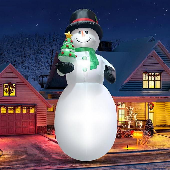 8FT Christmas Snowman Inflatable Xmas Tree Blow Up Outdoor Christmas Decoration with LED Light for Indoor Outdoor Yard Garden Lawn Porch Xmas Holiday Party Favor Supplies Décor