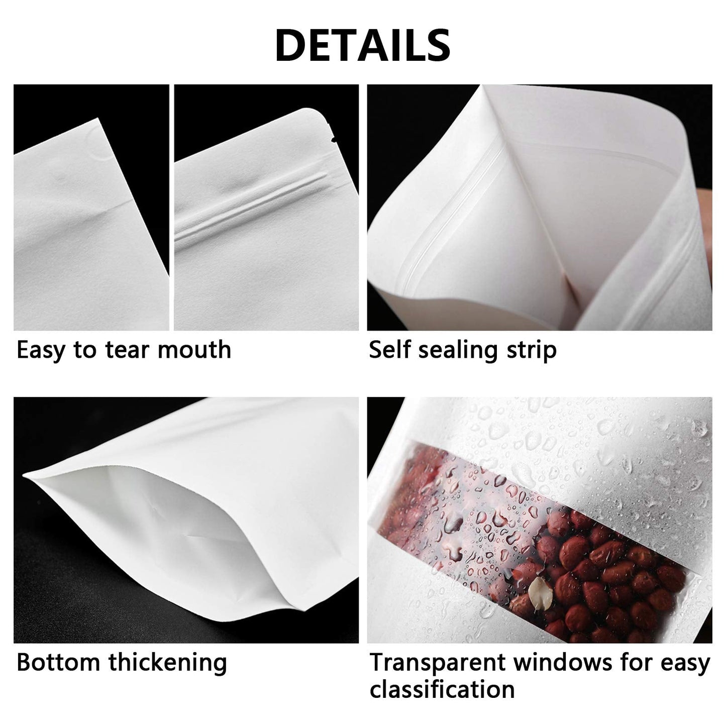 FireKylin 100 Pcs Paper Bags Resealable bags 3.5" x 5.5" Zipper Food Storage Bags, Stand Up, with Matte Window, Reusable, Sealable, for Packaging Products