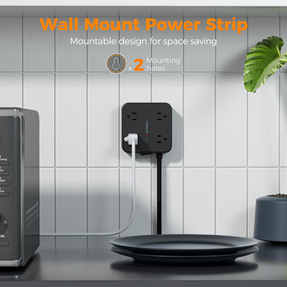 TESSAN Surge Protector Power Strip, 5 Ft Flat Plug Extension Cord with 3 USB (1 USB C) 8 Outlets, 900J Surge Protection, 3 Sided Outlet Extender with Power Switch for Office, Dorm Room Essentials