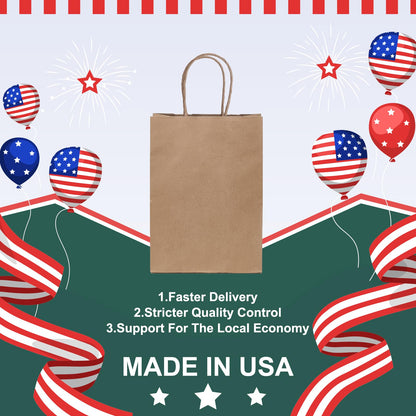 METRONIC Paper Gift Bags 5.25x3.75x8 50Pcs, Christmas Gift Wrap Bags with Handles, Brown Kraft Paper Bag for Small Business, Bulk Party Favors Bag for Birthday, Shopping, Retail, Made in USA