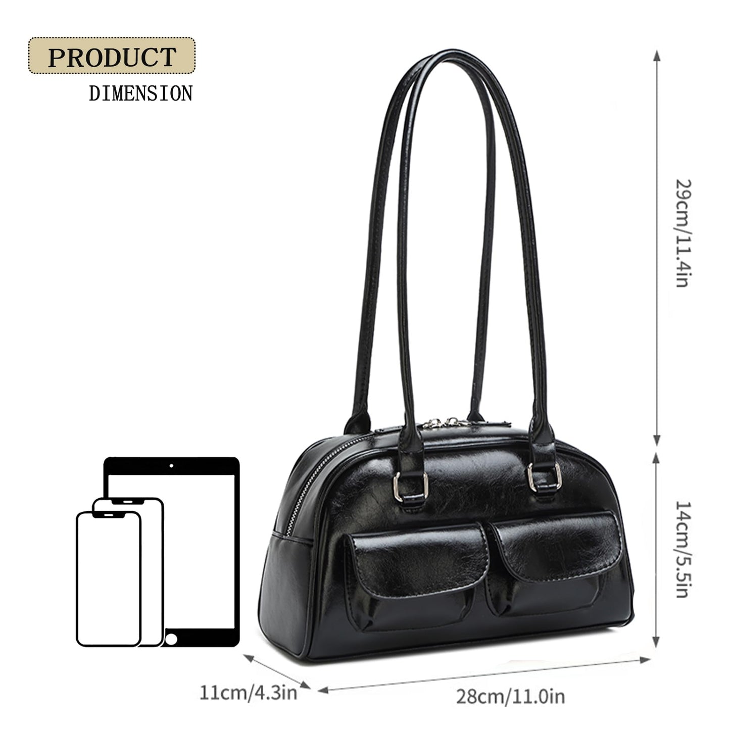 Fozehlad Y2K Shoulder Bag for Women Retro PU Leather Tote Handbag Multi-Pocket Hobo Bag with Zipper for Gifts