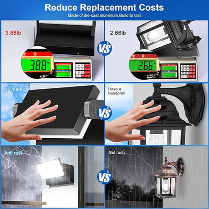 ledmo LED Flood Lights Outdoor - 360 Adjustable Head 60W Wall Pack Switch Control Modern Exterior Lighting Fixtures Commercial Security 5000K Wall Mount for Shop,Barn,Garage Yard 4 Pack,Black