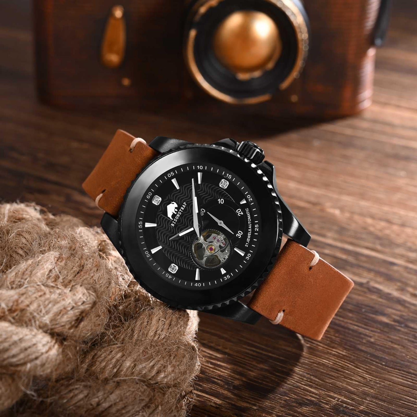 BISONSTRAP Distressed Leather Watch Strap, Watch Replacement Bands for Men, Quick Release Spring Bars, 20mm, Toffee Brown (Silver Buckle)