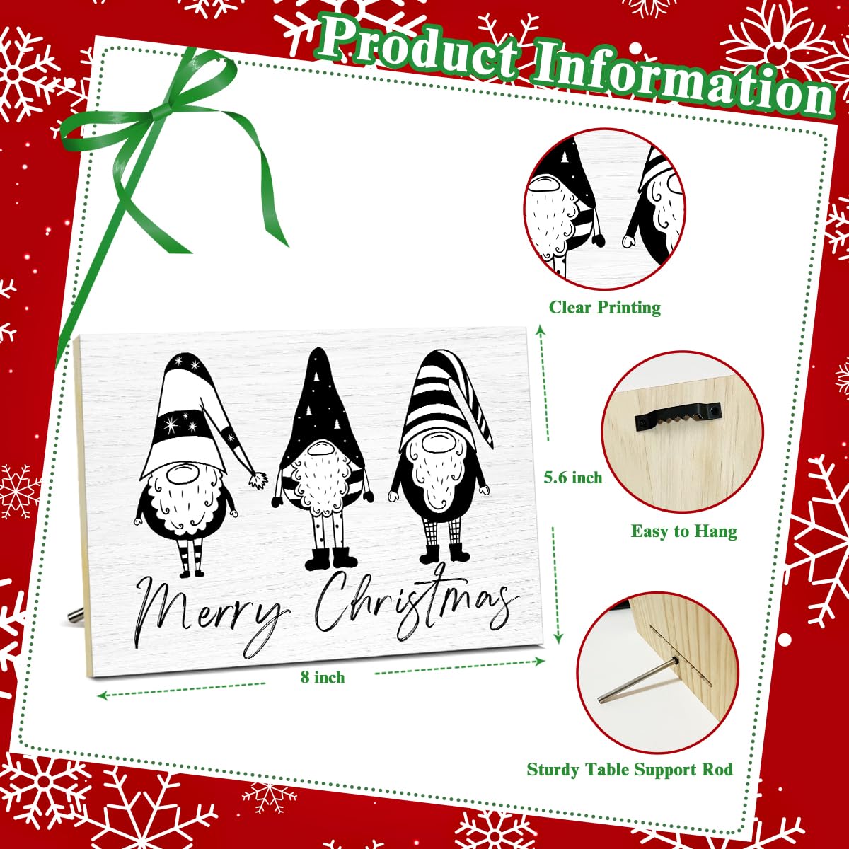 Santa Claus Merry Christmas Signs for Wall Decorations Wood Tabletop Decor for Table Desk Mantle Shelf Wall Art Party Kitchen - JK0392