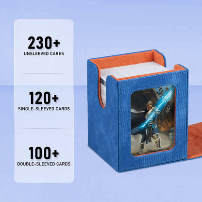 Infinity Guard Card Deck Box for MTG with Commander Display for 100+ Double Sleeved Cards, Magnetic Card Storage Box Fits for TCG Sports Trading Cards (Blue Purple&Grey)
