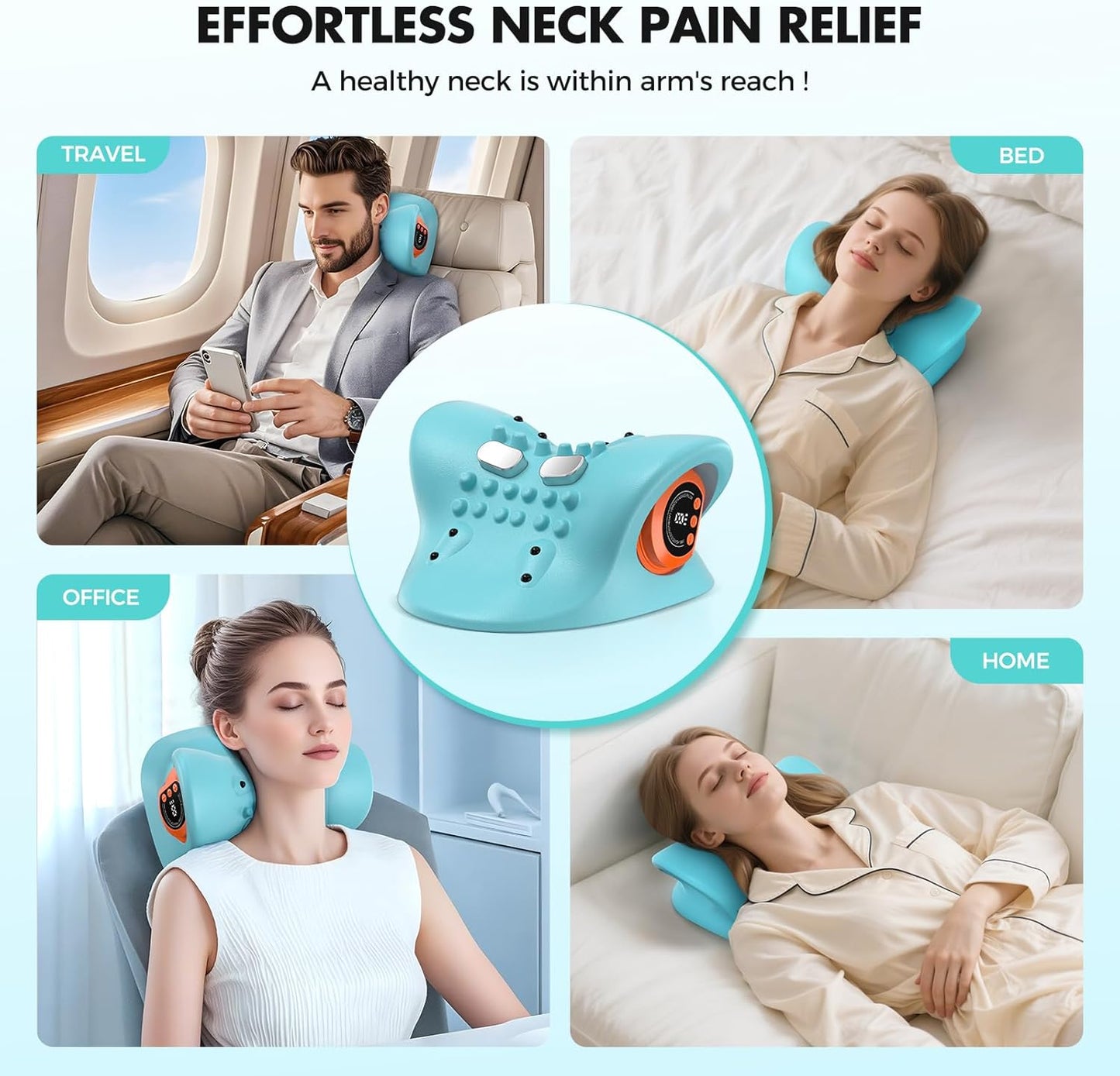 Smedz Neck Massager 2025 New Upgrade 3 in 1 Portable Massager with Heat &Comfortable Stretching–Adjustable Intensity for Neck & Shoulder Relaxation at Home, Office