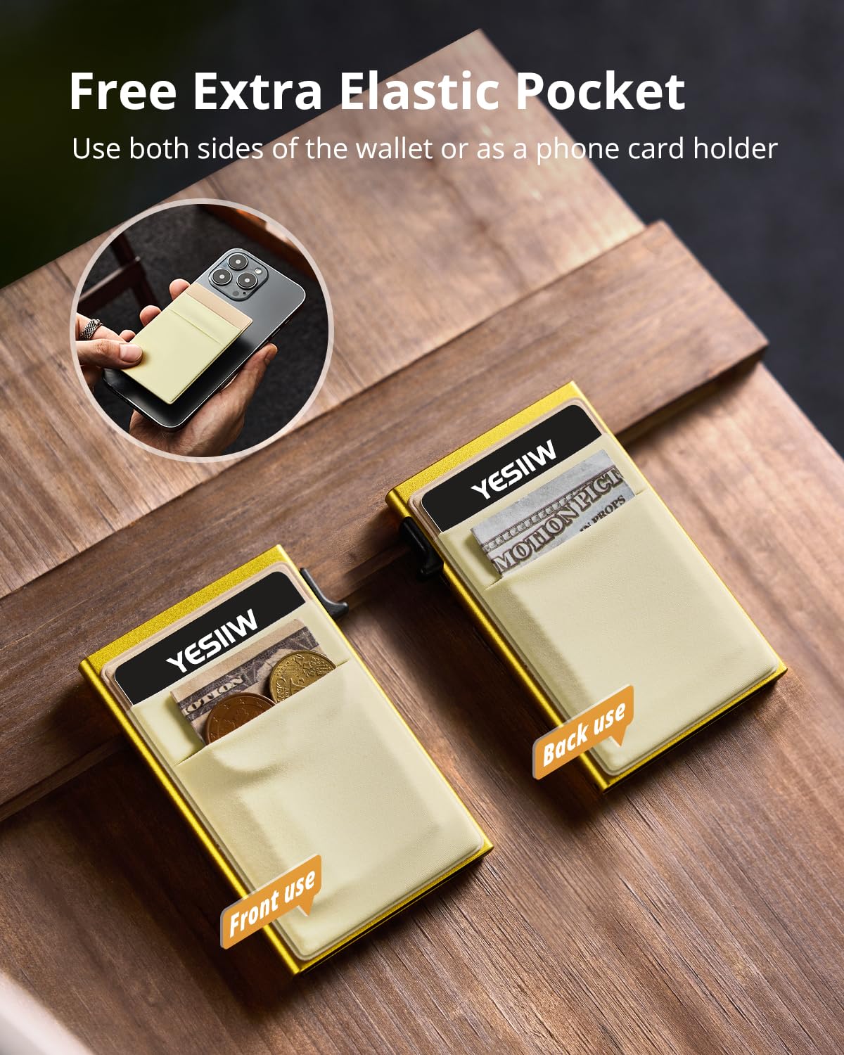 YESIIW Slim Card Holder Wallet for Women & Men - Minimalist Pop-up RFID Blocking Wallet - Anniversary & Birthday Gifts for Mom, Wife, Friend, Sister - Lemon Gold