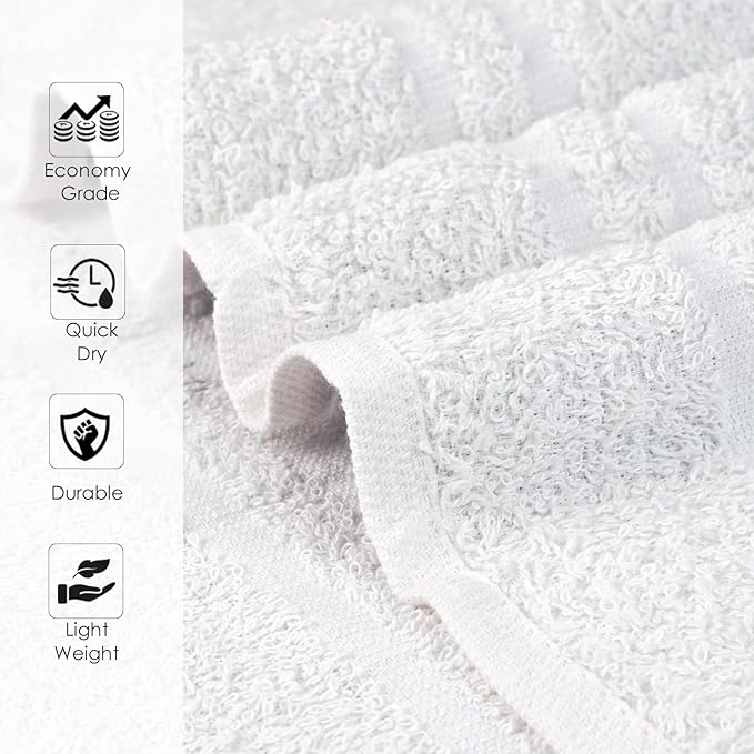 Hand Towels - White Economy Salon & Spa Towels - 100% Cotton, Highly Absorbable
