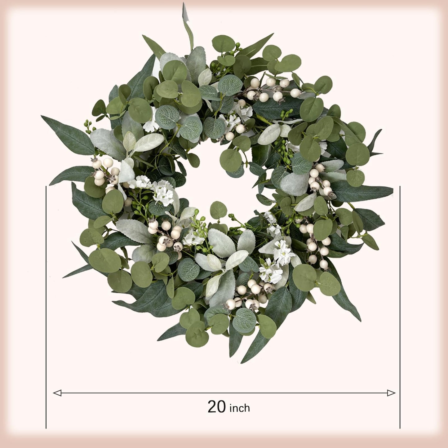 Idyllic Berries Eucalyptus Wreaths for Front Door, 20" Artificial Spring Summer Green Leaf Wreath for Farmhouse Wall Wedding Decor Window Front Porch Decor