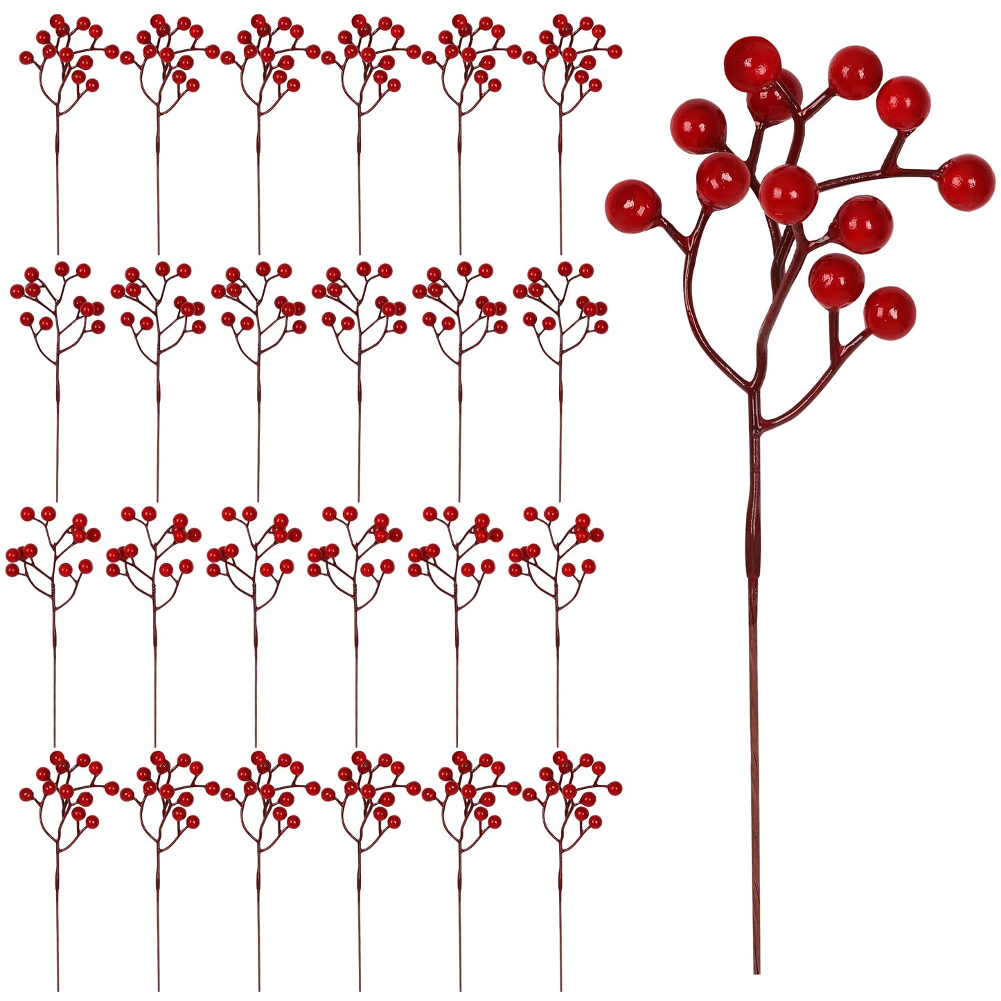 Vipay 24 PCS Christmas Tree Decorations, 7.08 in Red Berry Stem, Artificial Berry Picks Floral Pick for Wreath, Burgundy Holly Berries Branches Christmas Decor for Flowers DIY Garland
