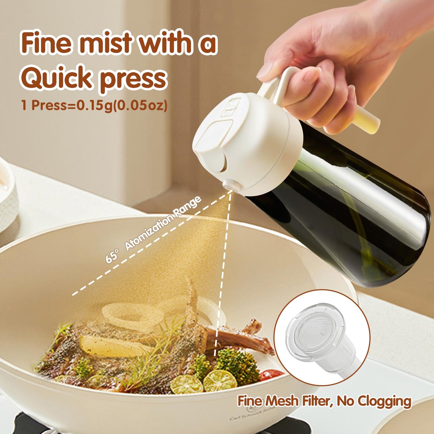 YARRAMATE 16oz/470ml Light-Blocking Dark Oil Sprayer for Cooking, 2 in 1 Olive Oil Dispenser Bottle for Kitchen, Premium Dark Green Glass Oil Bottle, Food-Grade Oil Mister for Air Fryer, BBQ (White)