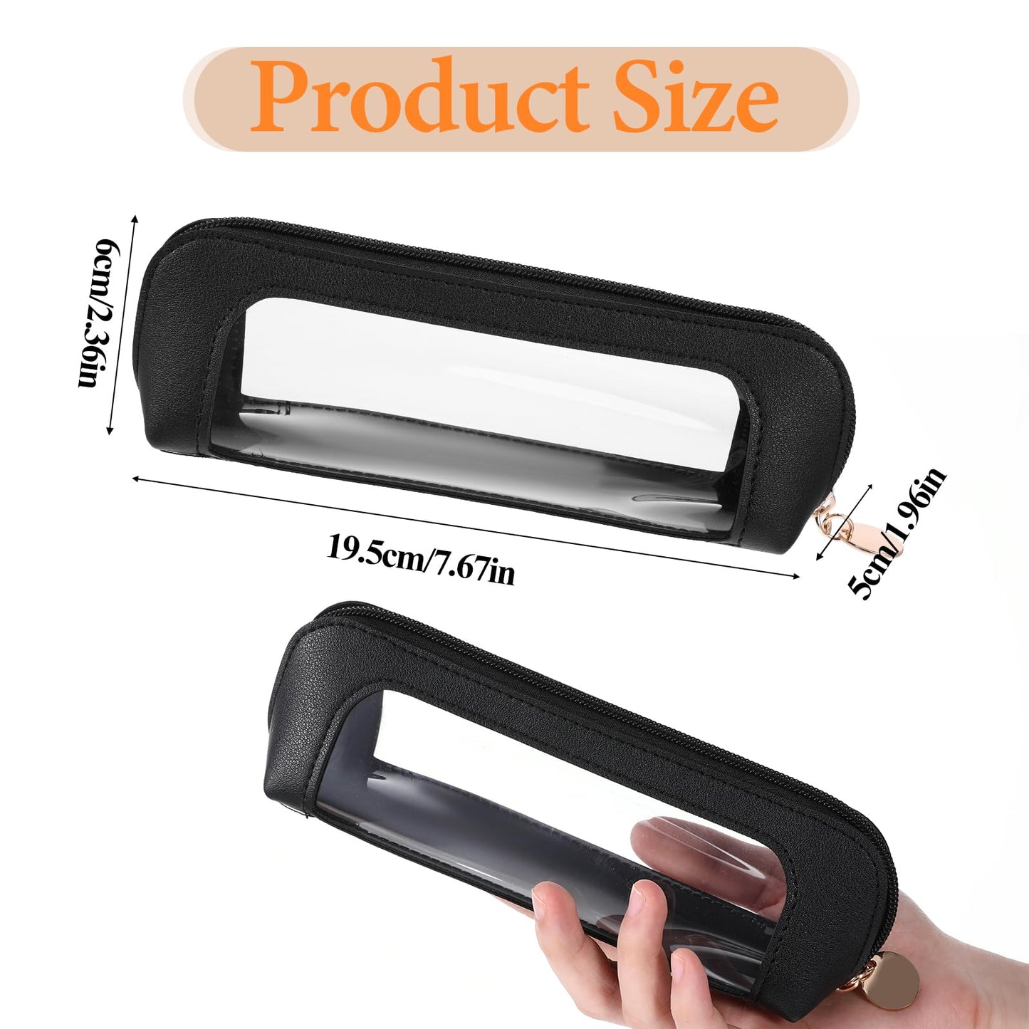 Psyqtsuary Clear Makeup Bag, PU Leather Mini Makeup Pouch Portable Makeup Brush Case Transparent Waterproof Cosmetic Organizer Pouch with Zipper for Women Home Travel Office Makeup Storage (Black)