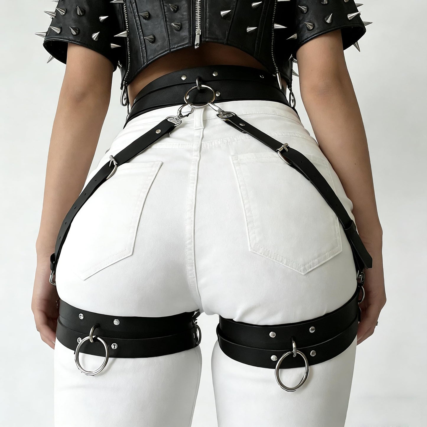 Women's Punk Gothic Leather Thigh Harness & Garter Belt Set-Adjustable Waist Cincher with Anti-Slip Leg Garter Straps for Cosplay,Nightclub Party Outfits and Body Chain Fashion Accessories
