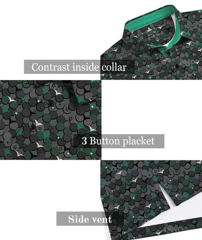 ZITY Men's Golf Shirts Short Sleeve Moisture Wicking Performance Print Patterns Casual Collared Golf Polo Shirt for Men Blackish Green