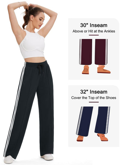 Tapata Extra Tall Woman 36" Inseam Stripes Sweat Pant High Waisted Drawstring Gym Exercise Lounge Joggers, Black, S