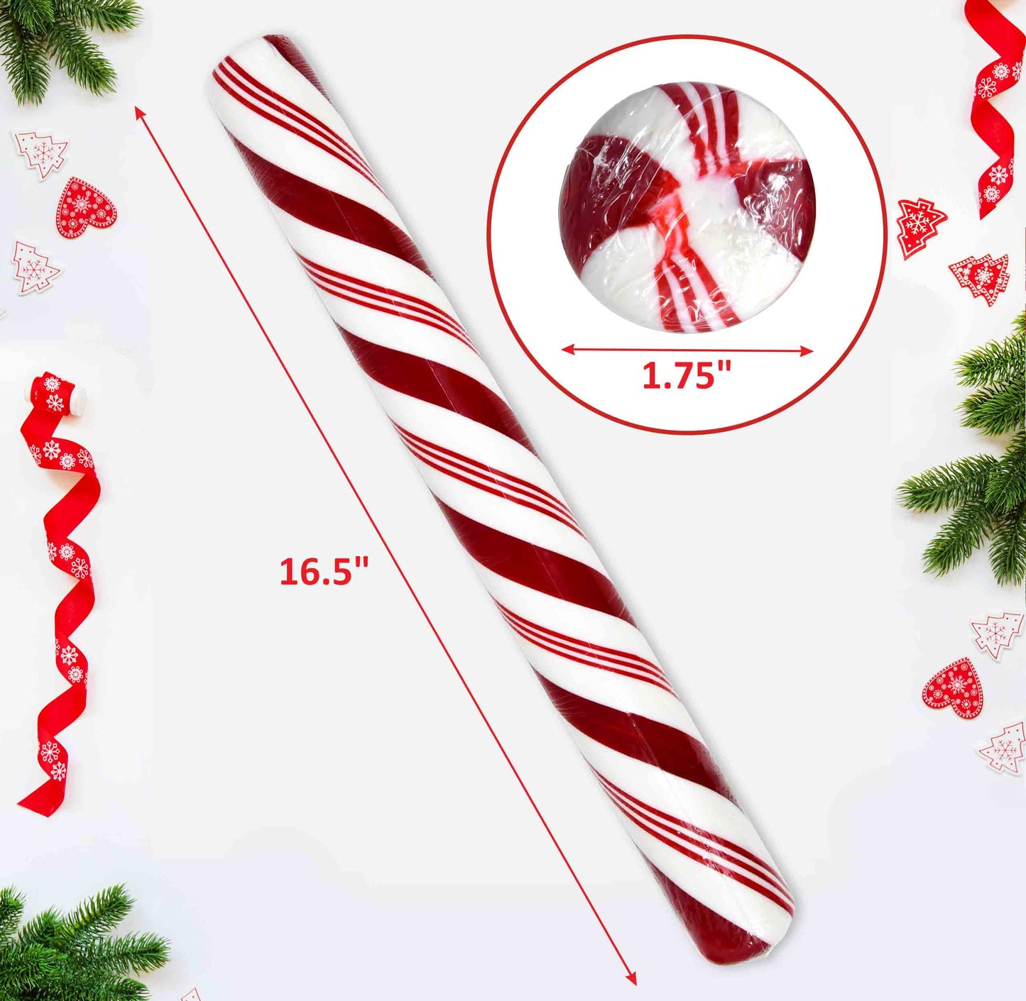 Giant Candy Cane Stick Peppermint Flavor 2 lb Large Red White Striped