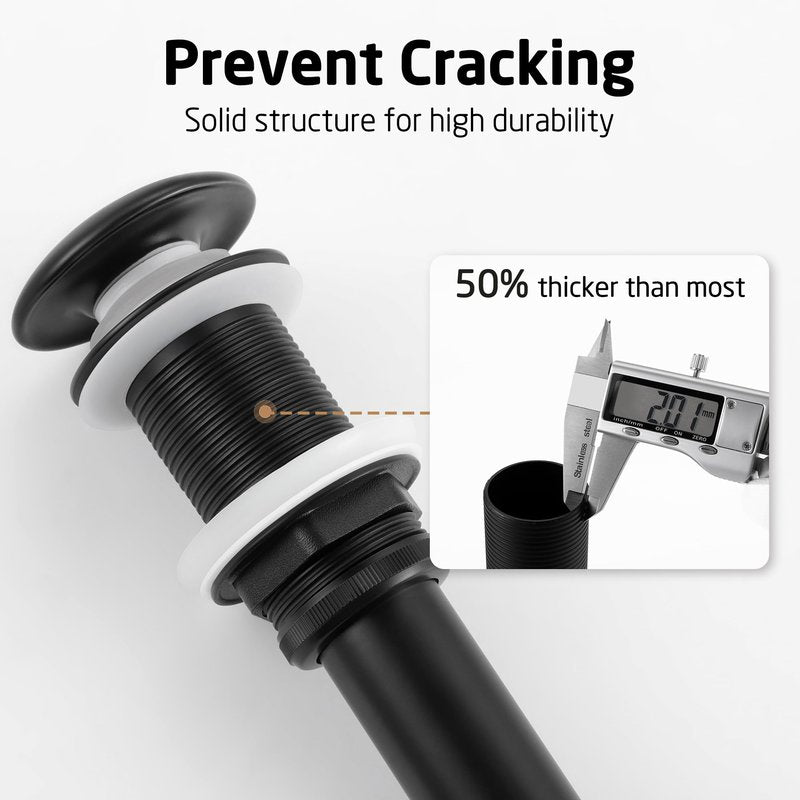 KES Solid Ceramic Cap Bathroom Sink Drain Without Overflow, Pop Up Drain for Bathroom Sink, Ceramic Bathroom Sink Stopper, All-Metal Body Matte Black, S2008D-CB
