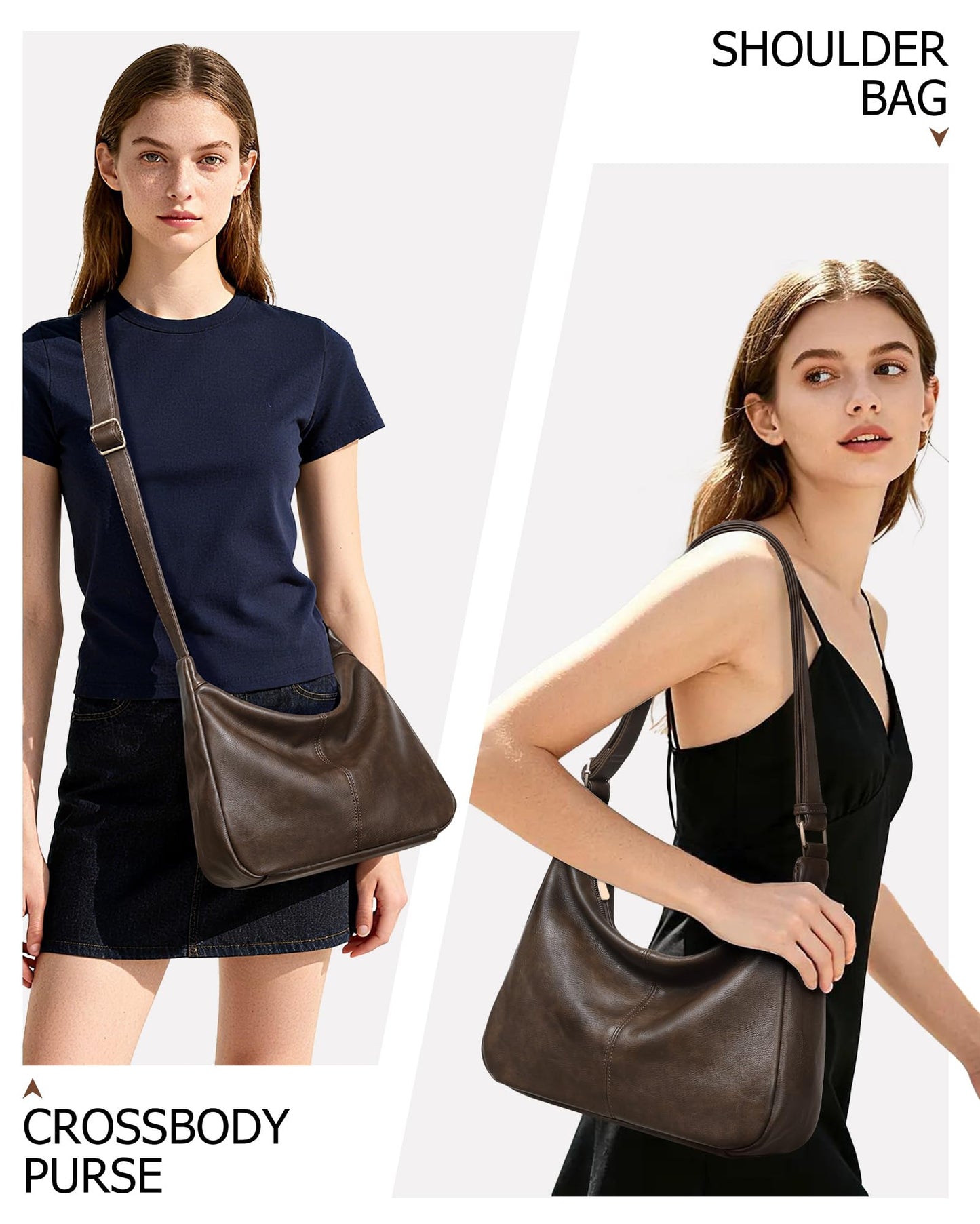 2PCS Purses for Women, Soft Vegan Leather Hobo Bag Slouchy Crossbody Shoulder Handbag Fall Brown Tote 2025