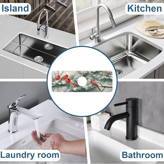 Winter Sink Faucet Absorbing Mat Cardinal Christmas Super Absorbent Fast Drying