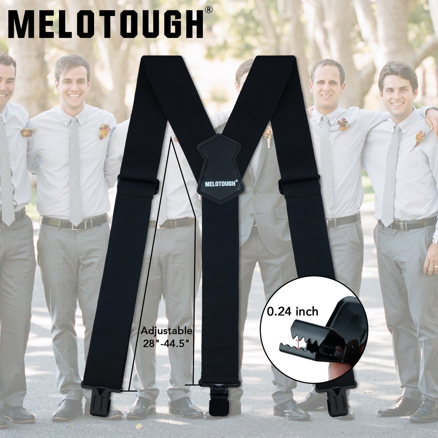 MELOTOUGH Black Y Back Suspenders for Men, 2 Inch Wide, Heavy Duty Clips, Work Suspenders for Women
