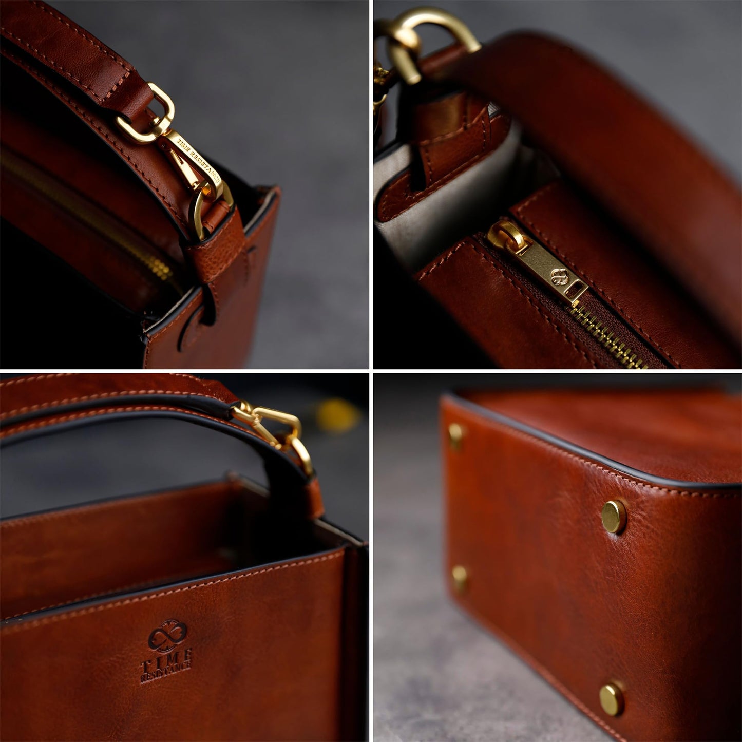 Time Resistance Leather Handbag - Full-Grain Leather Purse for Women - Tote Bag with Detachable Shoulder Strap (Cognac Brown)