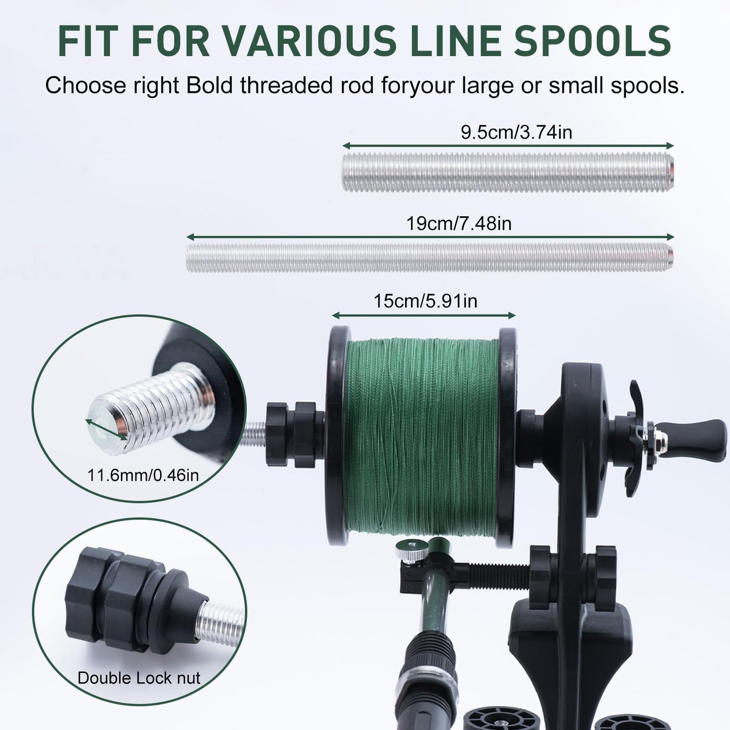 Goture Fishing Line Spooler for Fishing Reel, Available in Two Lengths Fishing Reel Line Spooler, Fits Spools up to 5.9 in Fishing Spooler, Adjustable Friction Machine Spooling Station System