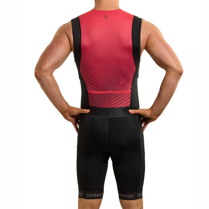 Synergy Triathlon Tri Suit - Men's Race Sleeveless Trisuit (Black/Ruby, XX-Large)