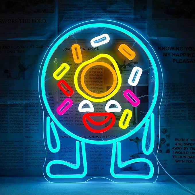 Donut Neon Sign,Dimmable Neon Signs for Wall Decor,Donut Neon Light Donut USB Led Sign for Bakery Dessert Cake Shop Restaurant Beach Stores