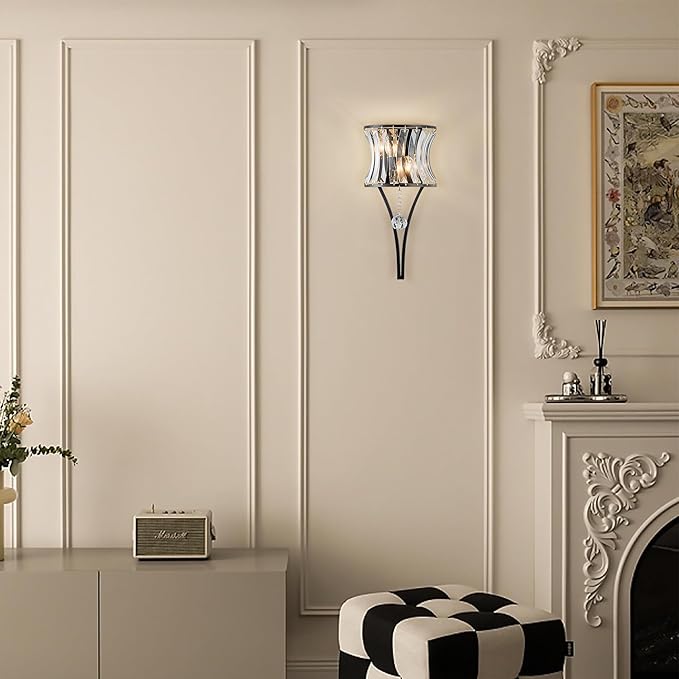 Crystal Wall Sconce 2-Light Black Wall Light Fixture Modern Luxury K9 Crystal Sconces Wall Lighting Elegant Glass Wall Mount Light Indoor for Bathroom Living Room Bedroom Hallway E14 Base