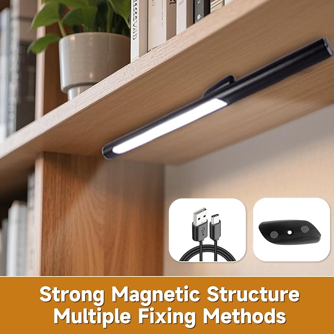 Magnetic Led Desk Lamp: 2 in 1 Reading Lamp with Phone Holder & USB Charging Port for Home Bedroom Office Study | Dorm Desk Lamp with 3500-6500k Touch Control Dimming | 5 Brightness Levels | Black