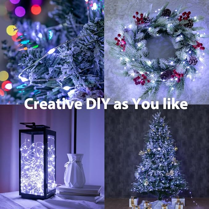100FT Cool White Fairy Lights, 300 LEDs, Plug - in, 8 Modes with Timer, Remote, Dimmable & Waterproof, Ideal for Bedroom, Garden, Christmas, Wedding, Birthday (Indoor/Outdoor)