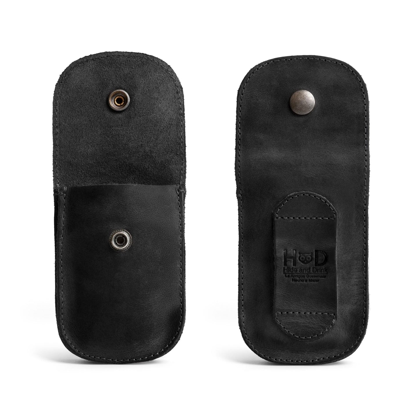 Hide & Drink, Full Grain Leather Holster Pouch, Durable EDC Waist Bag for Coins, Pocket Wallet, Headphones, Personal Items, Conveniently Attaches to Belt, Snap Closure, Handmade, Charcoal Black