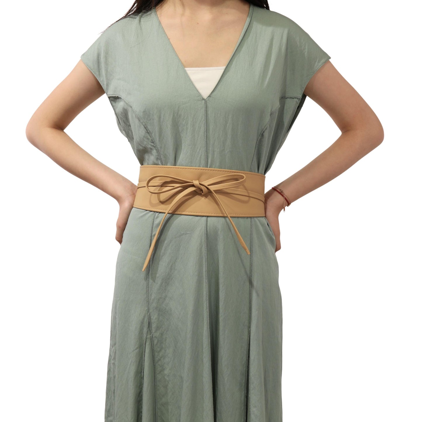 FASHIONGEN - Woman Italian leather Obi belt, CASSIANE - Beige, 3XL